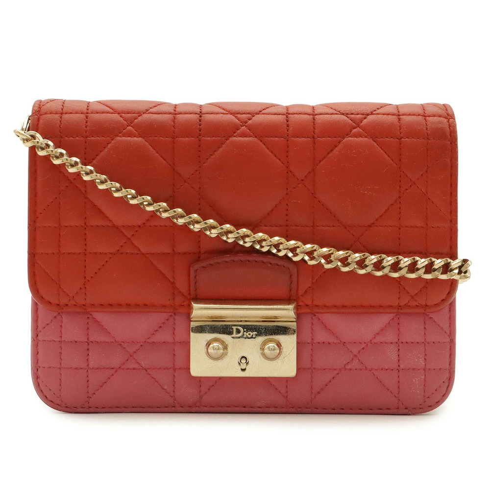 Christian Dior Cannage Pochette Bag Chain Leather Shoulder Bag Red